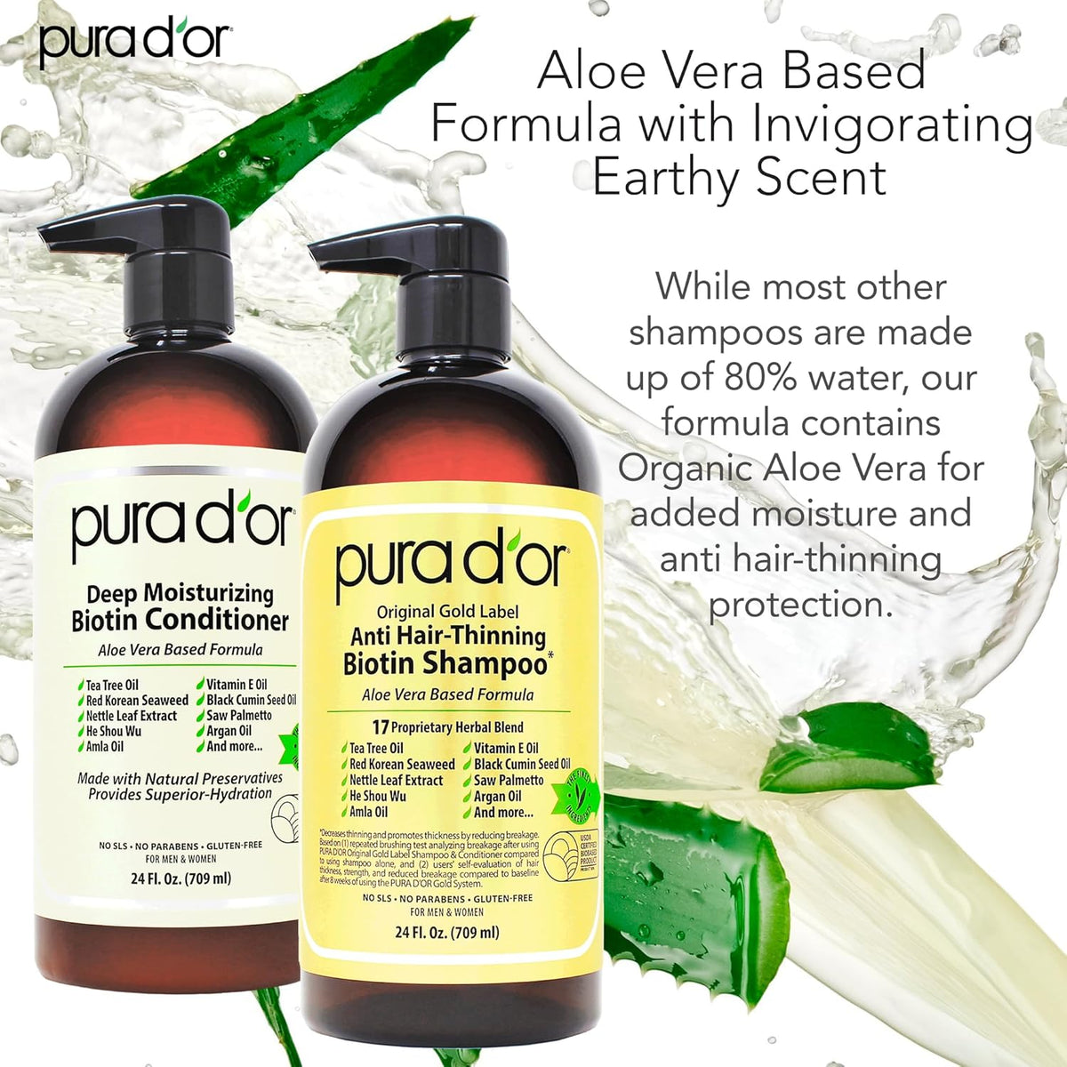 PURA D'OR Anti-Thinning Biotin Shampoo & Deep Moisturizing Conditioner Original Gold Label Set
