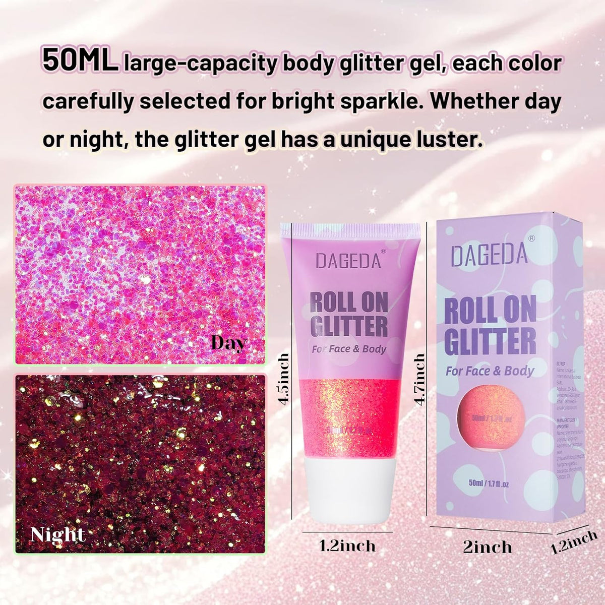 DAGEDA Roll-on Body Glitter,Holographic Eye Face Hair Glitter Gel for Festival Outfit Mermaid