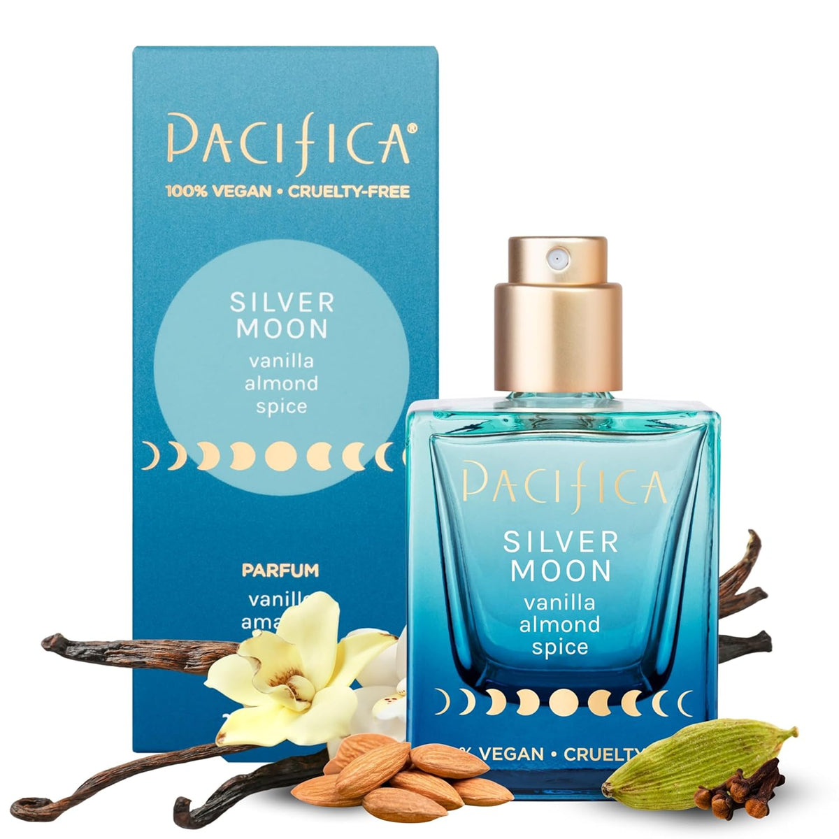 Pacifica Silver Moon Perfume 1oz – Long-Lasting Warm Vanilla & Almond Clean Fragrance for Women