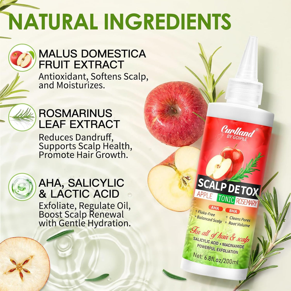 Rosemary & Apple Scalp Exfoliating Tonic - Scalp Detox Serum Deep Cleansing & Clarifying Treatment