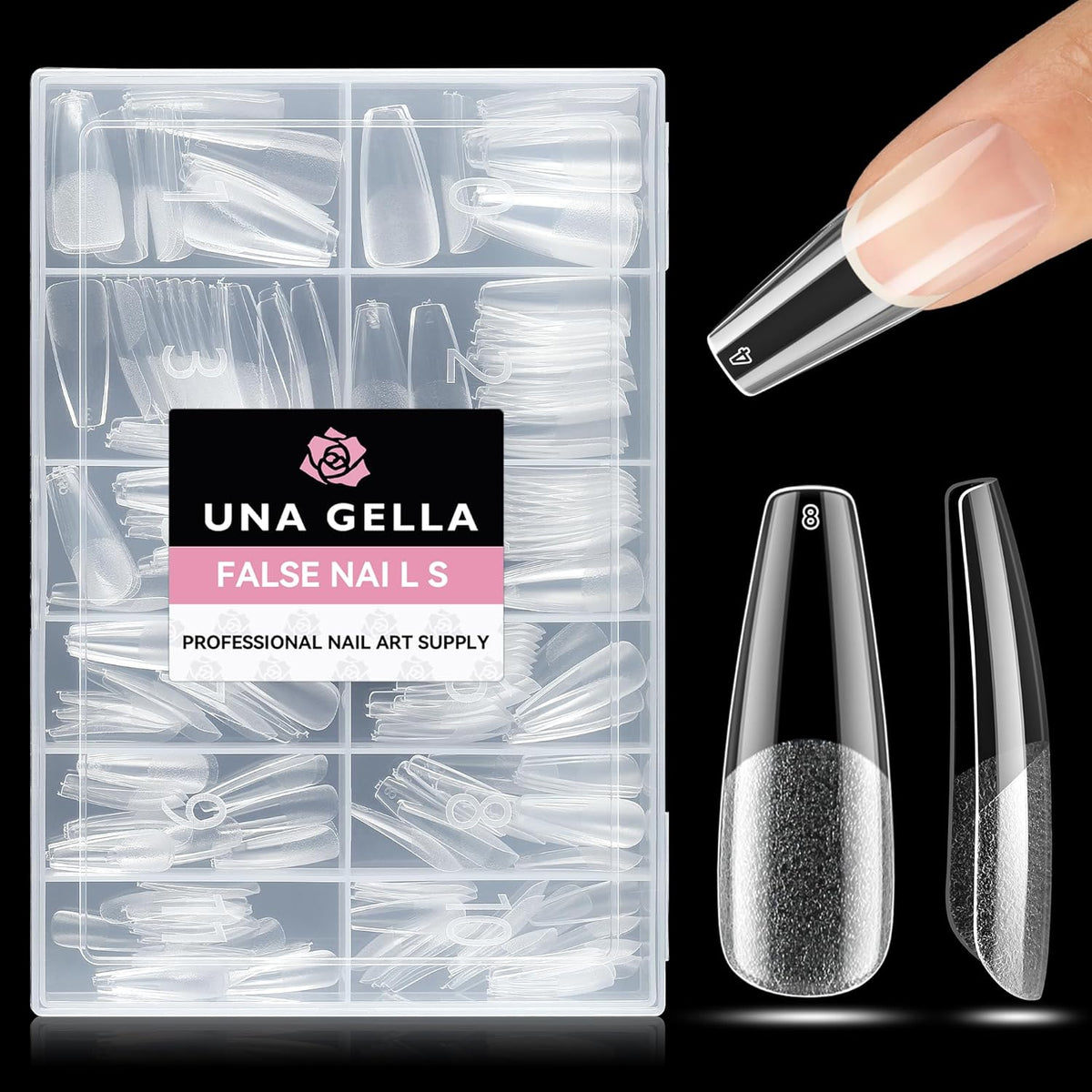 UNA GELLA Long Coffin Nail Tips: 216pcs Coffin Acrylic Fake Nails Full Cover Gel Nail Tips Press On
