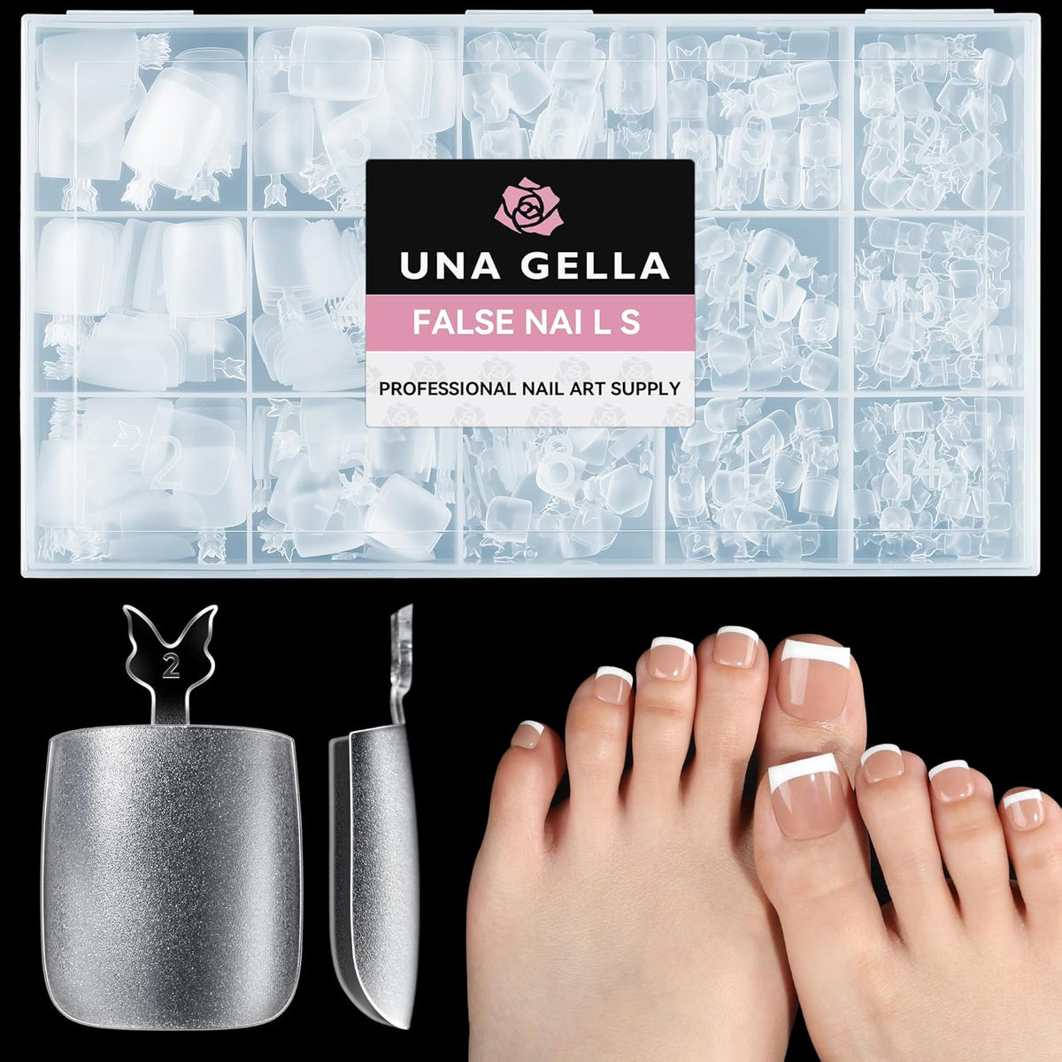 UNA GELLA Square Toe Nail Tips For Big Toe, 504Pcs 15Sizes Soft Gel Full Cover Toe Nail Tip