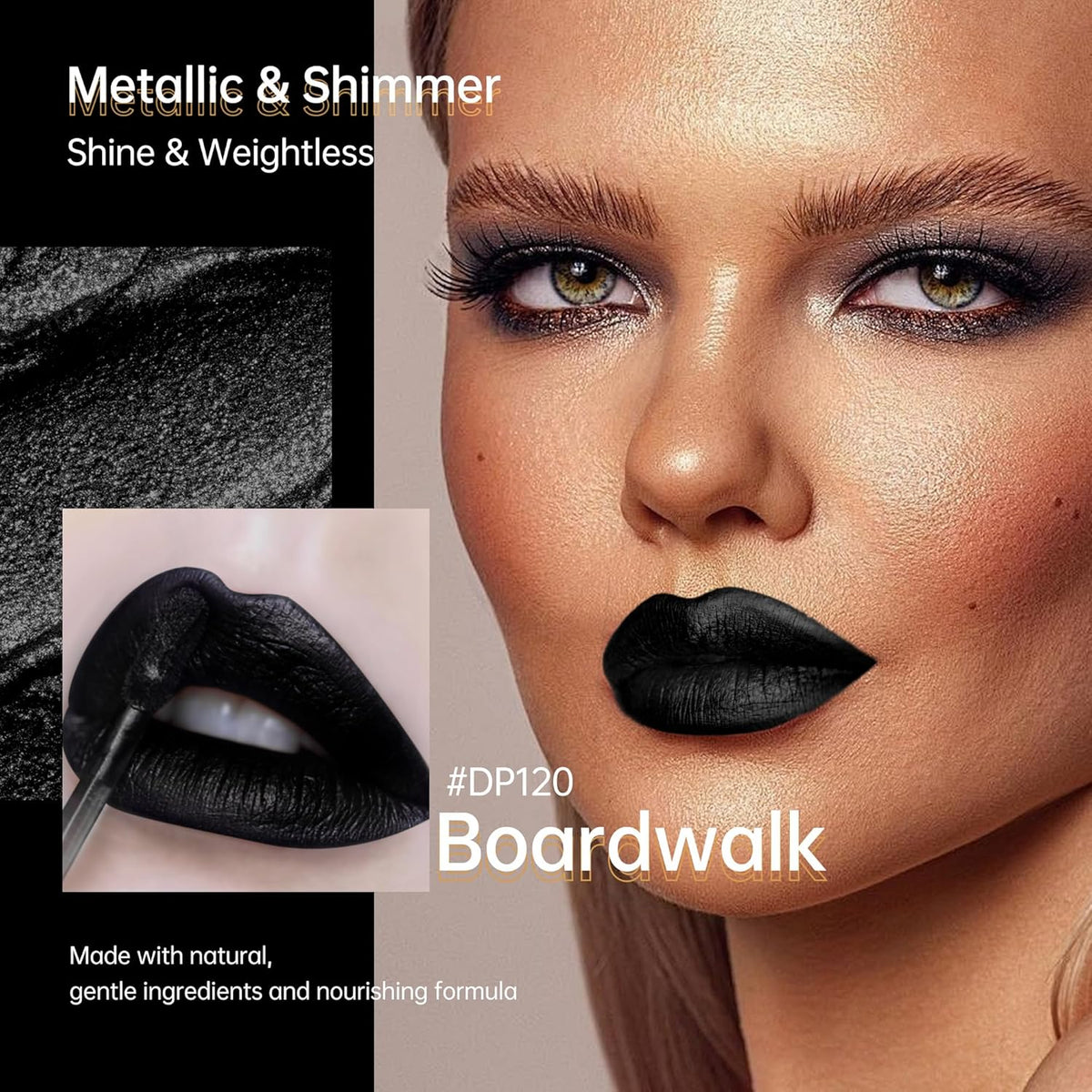 Black Lipsticks for Women Metallic Lipstick Long Lasting Non Stick Cup Lip Gloss, Shimmer