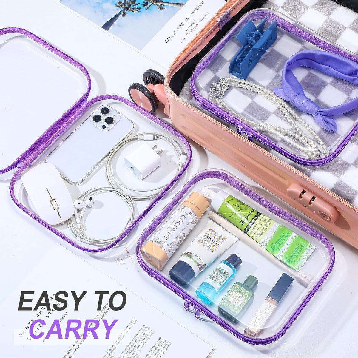 Sanwuta 6 Pcs Clear Hard Zipper Case Pencil Pouches Hard Plastic Zipper Pouches Makeup Bag