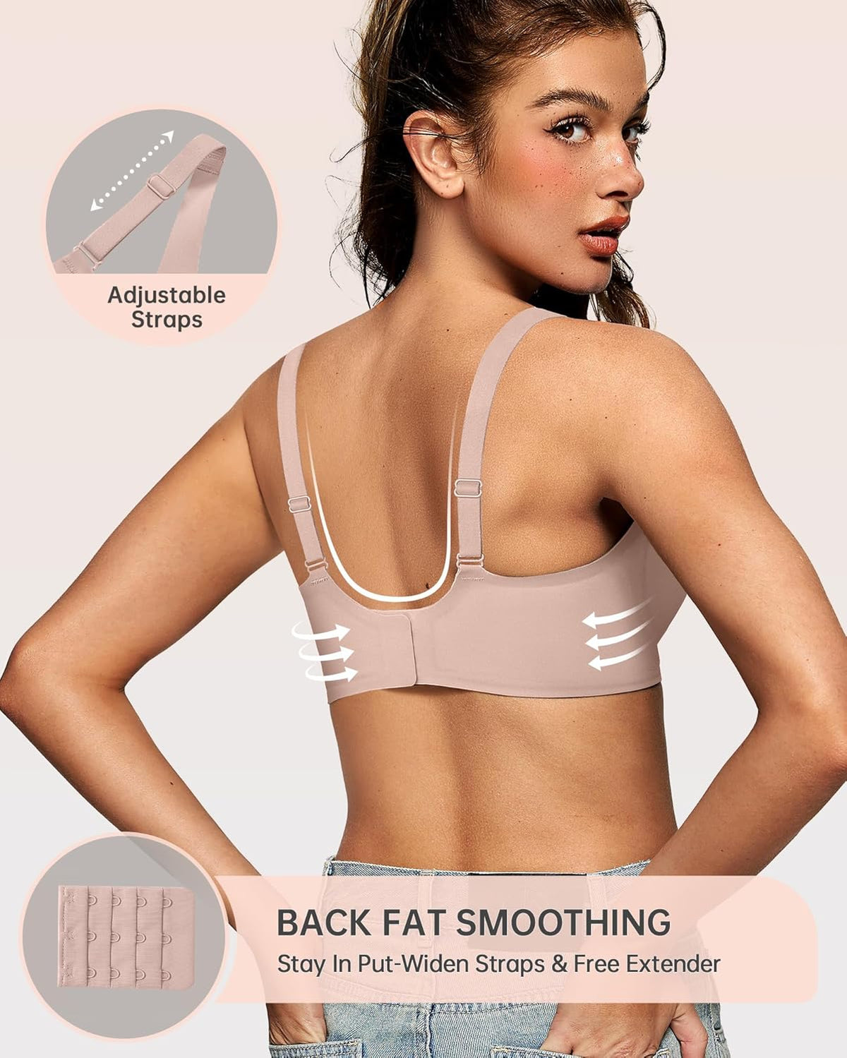 OEAK Womens Deep V Bras Wireless Comfortable Bra Supportive No Underwire Bras Tshirt Push Up