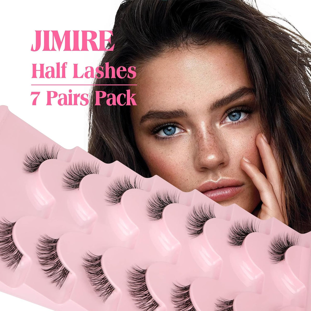 JIMIRE Half Lashes with Clear Band Cat-Eye Lashes Fluffy Wispy Accent False Eyelashes Natural Look