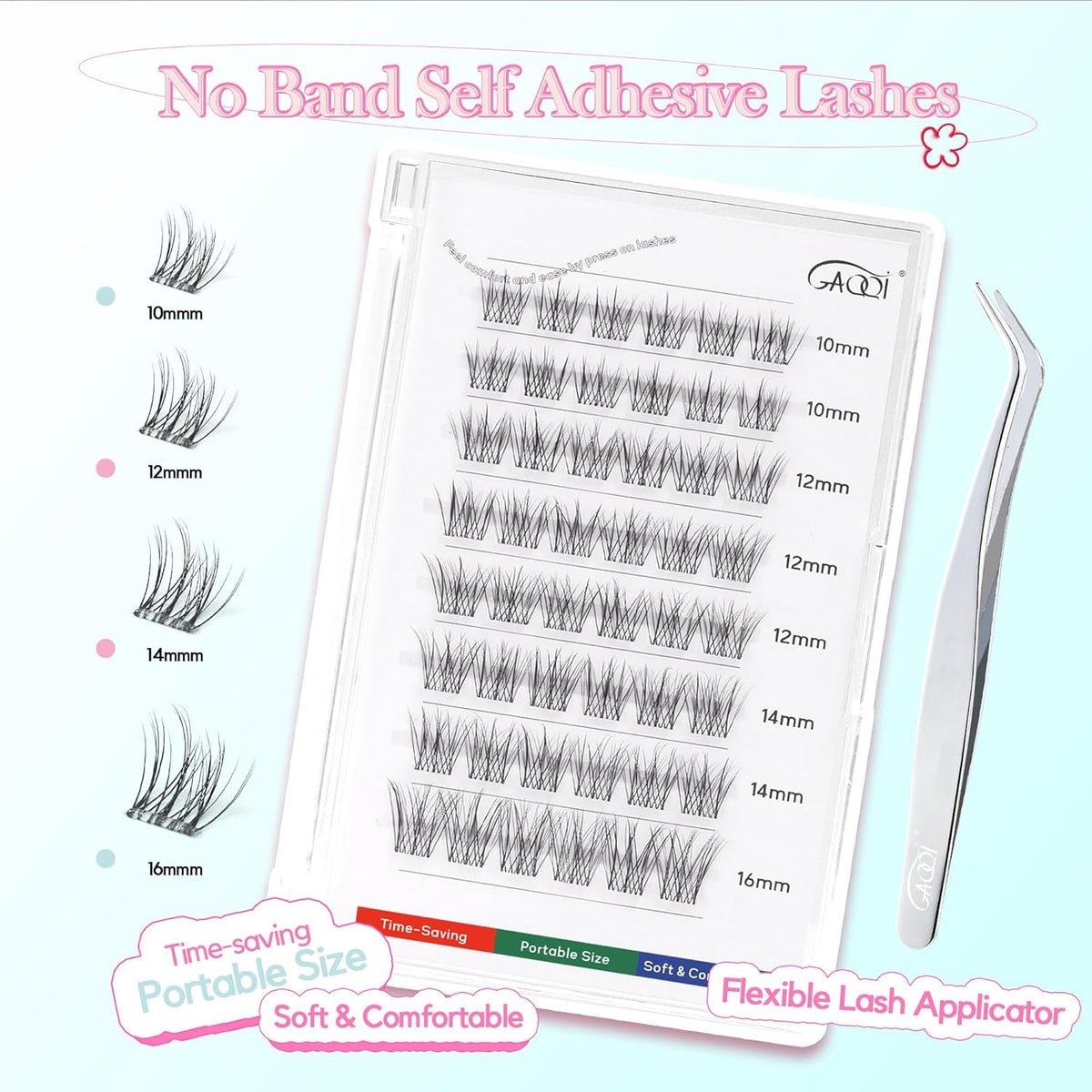 GAQQI Self Adhesive Eyelashes Clusters, No Glue Lash Clusters 10-16mm Wispy & Natural Cluster