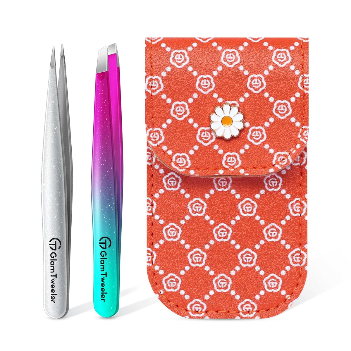 Expert Slant and Point Tip Tweezer Set with Exclusive Travel Case, GlamTweeler Sharp & Precision