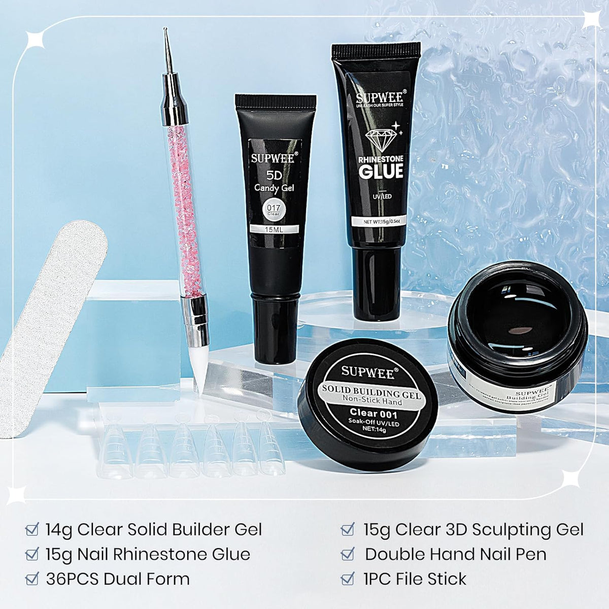 Solid Builder Gel for Nails 3D Nail Sculpture Gel and Nail Rhinestone Glue 3d Gels Nails Art Clear