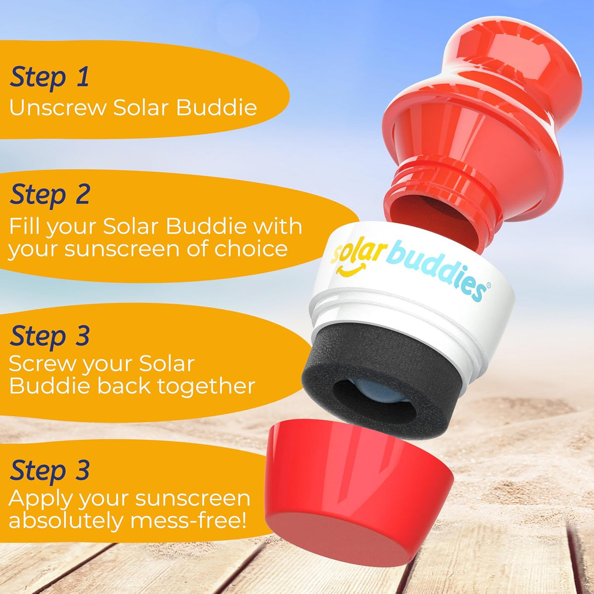 Solar Buddies Bag Bundle & Carabina Clip - Full Red - Refillable Roll on Sponge Sunscreen, Suncream