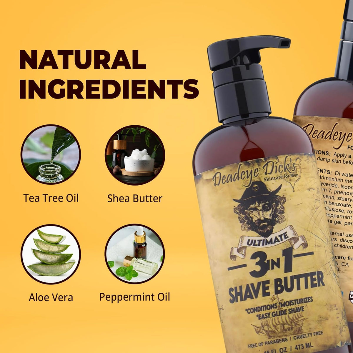 DeadeyeDick's 3-in-1 Shave Butter | Natural Shave Cream for Face, Head & Body | Gentle