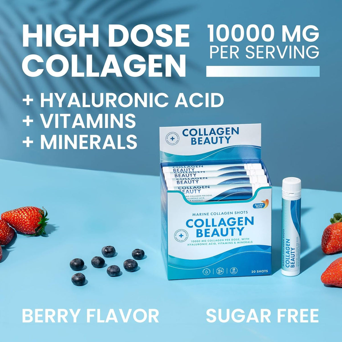 Swedish Nutra - Collagen Beauty | 10,000 mg Hydrolyzed Marine Collagen Liquid Supplement - 20 x 25