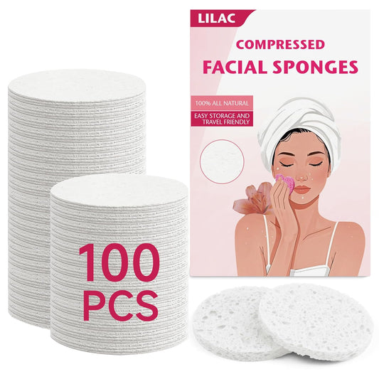 100 Count Compressed Facial Sponges 100% Natural Cellulose Eco-Friendly Makeup Sponges for Gentle