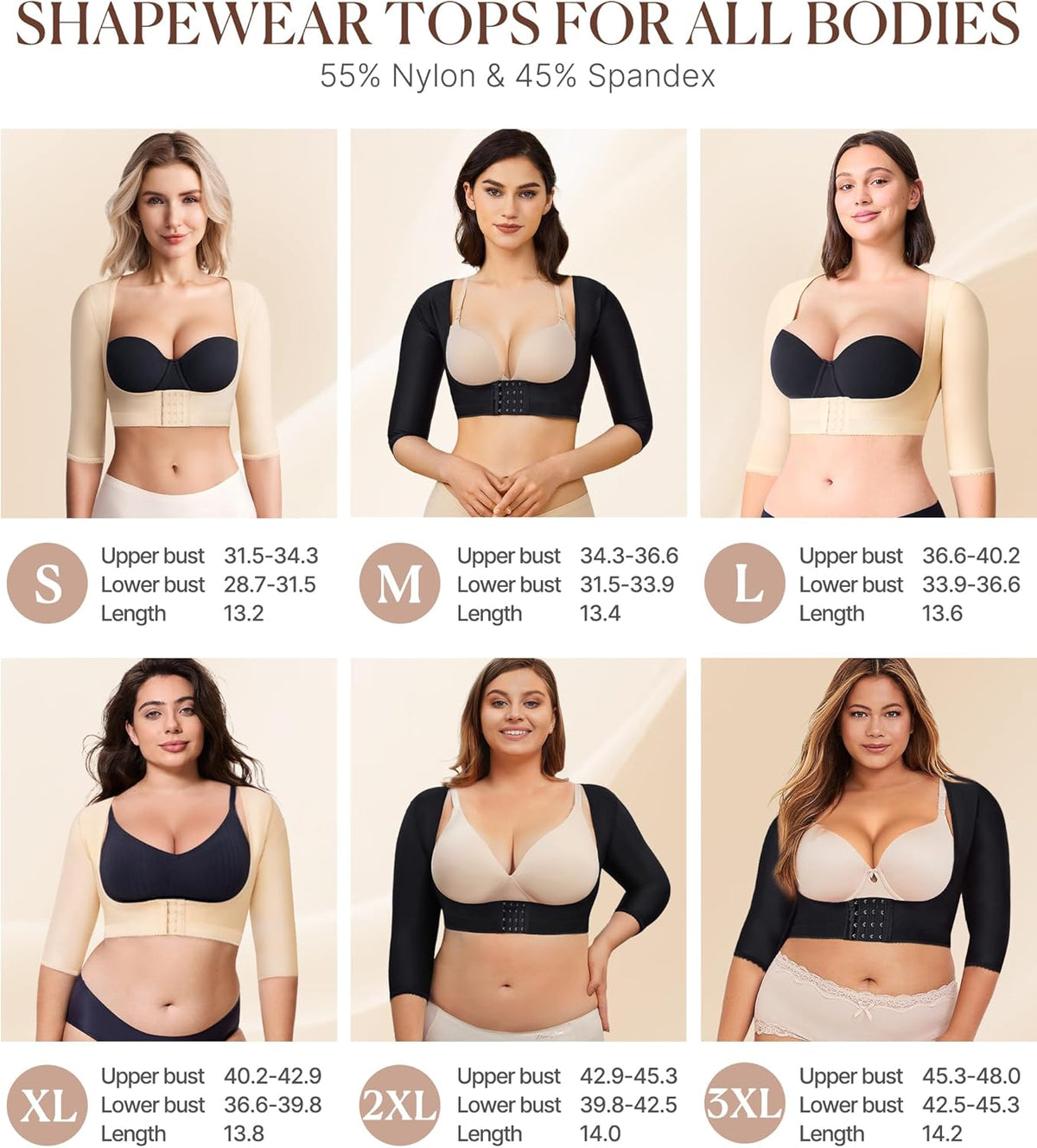 BRABIC Upper Arm Shaper Post Surgical Slimmer Compression Sleeves Posture Corrector Tops Shapewear