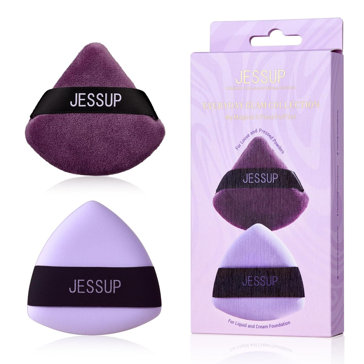 Jessup Powder Puff, 2pcs Triangle Powder Puff Soft for Foundation Setting and Baking, Reusable