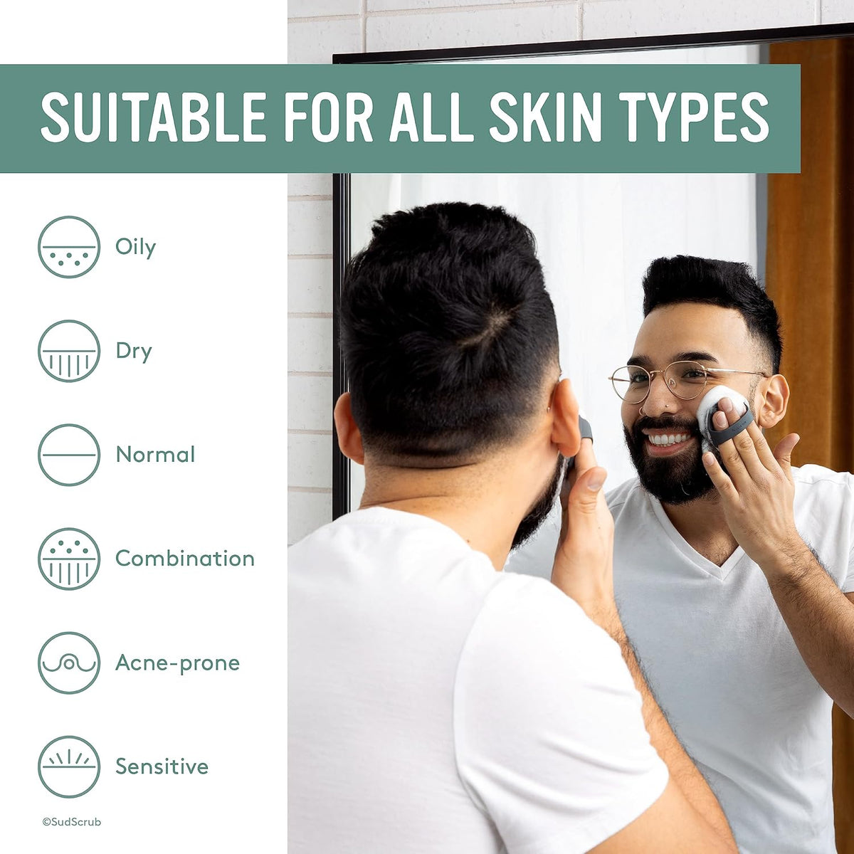 Sud Scrub® Antimicrobial Silicone Face Scrubber, 1 Pack, Gentle Face Exfoliator for Sensitive Skin