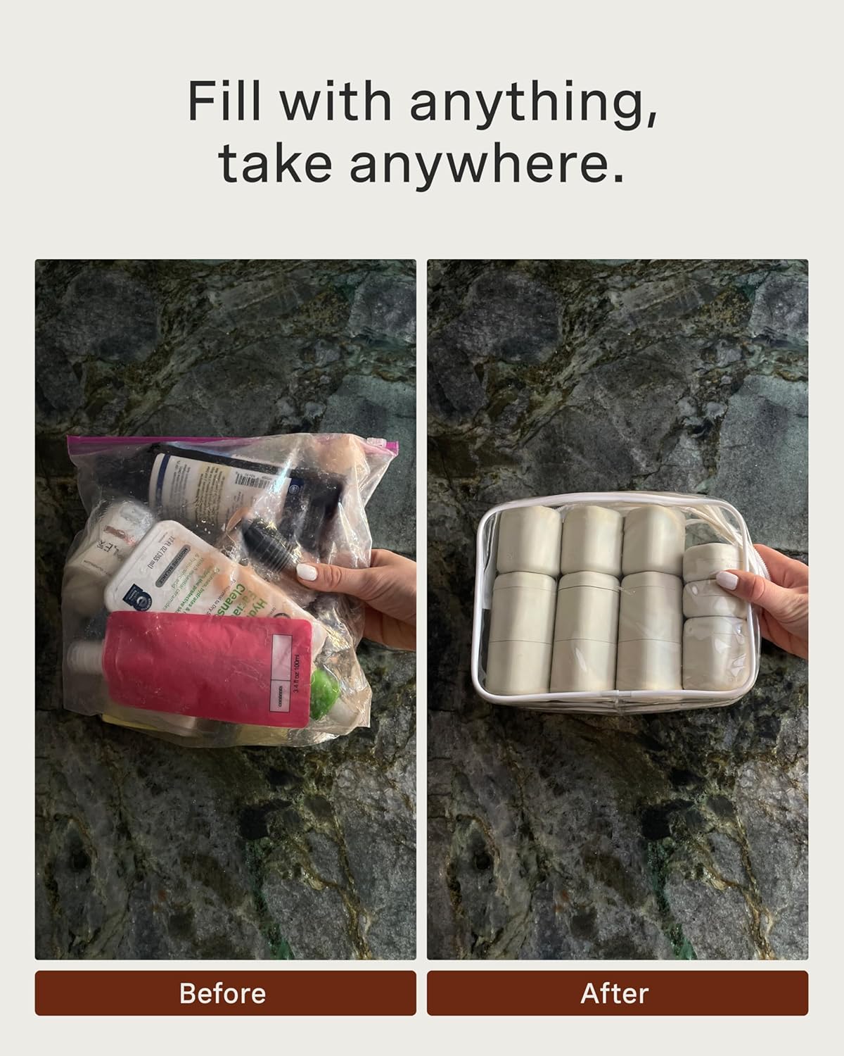 Cadence Travel Containers - Core Skincare Set - Magnetic Containers with Lids,2 Small (0.56oz) & 3