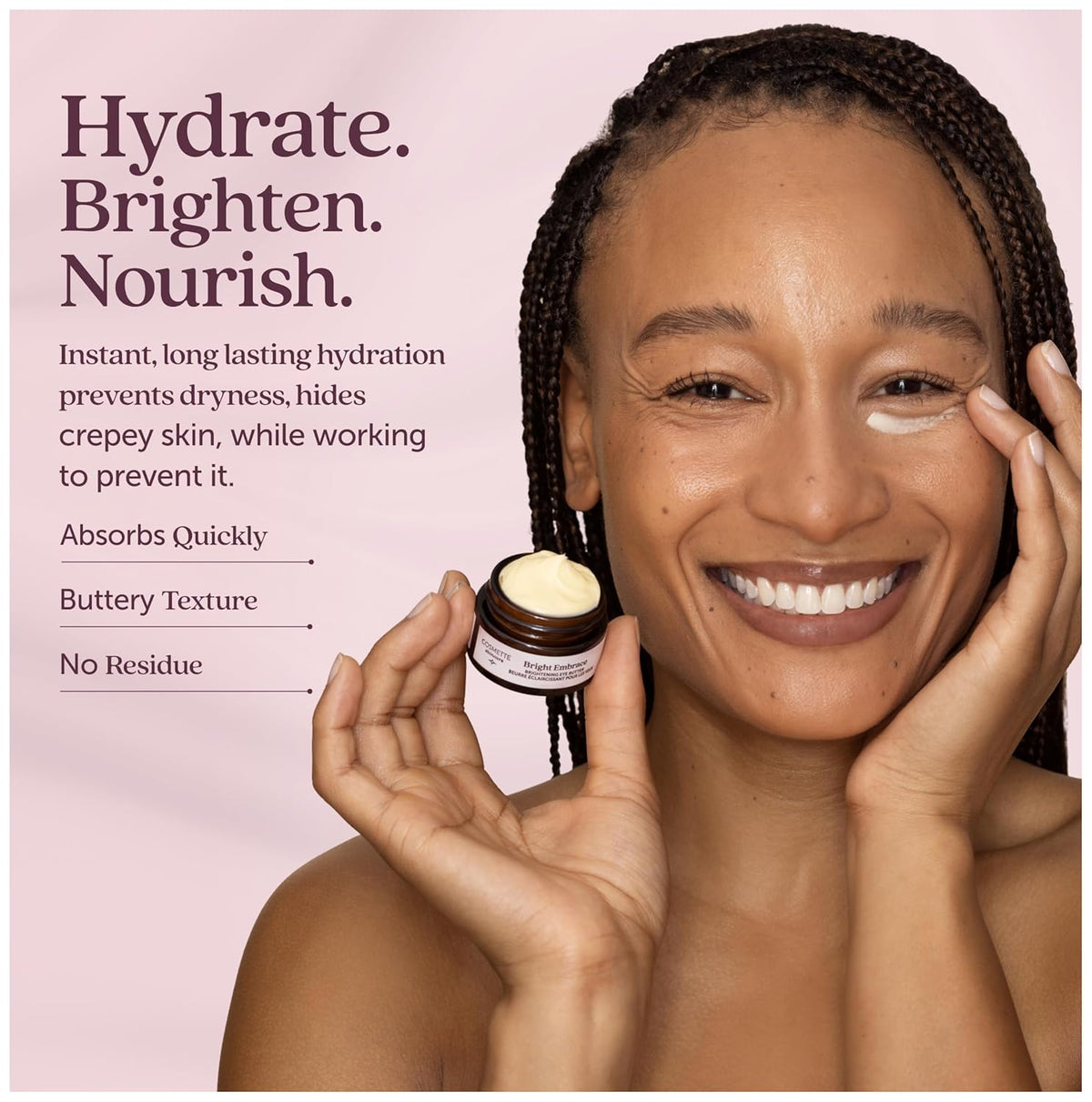 Cosmette Bright Embrace Brightening Eye Cream, Vegan Under Eye Butter for Dark Circles & Wrinkles