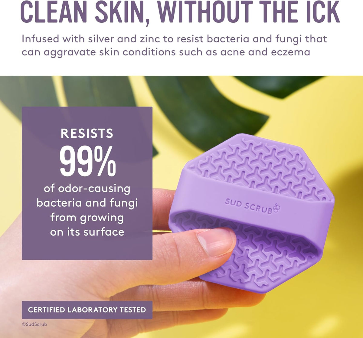 Sud Scrub® Antimicrobial Silicone Face Scrubber, 1 Pack, Gentle Face Exfoliator for Sensitive Skin