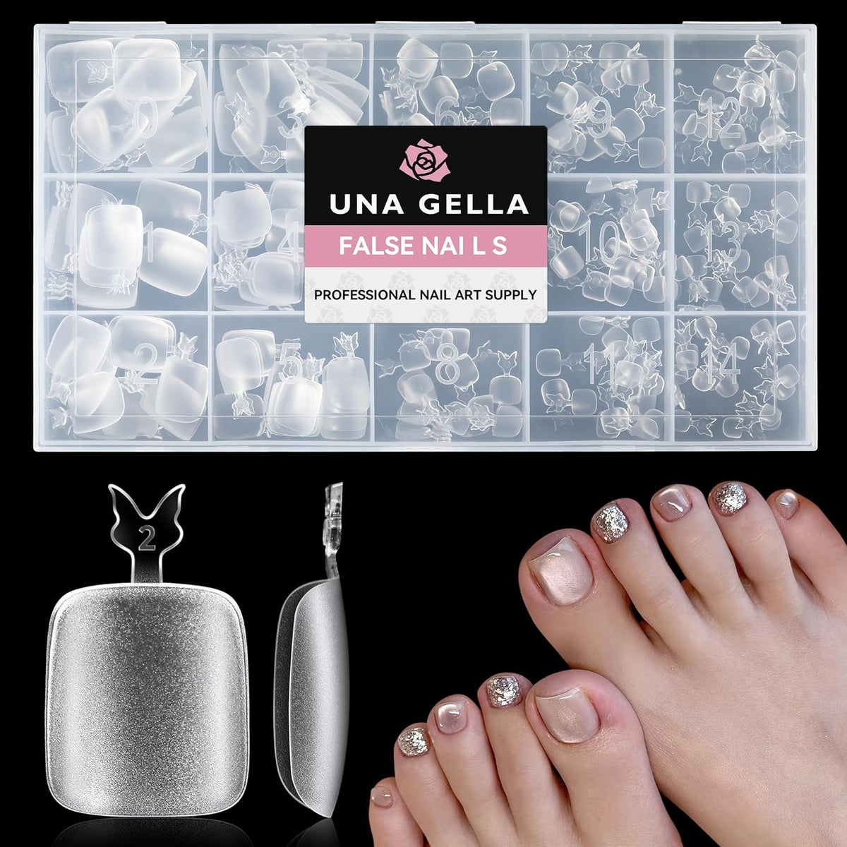 UNA GELLA Toe Nail Tips Full Cover, 216 Pcs Square Round Toe Nail Press Ons Clear Pre-Shape Gel Toe