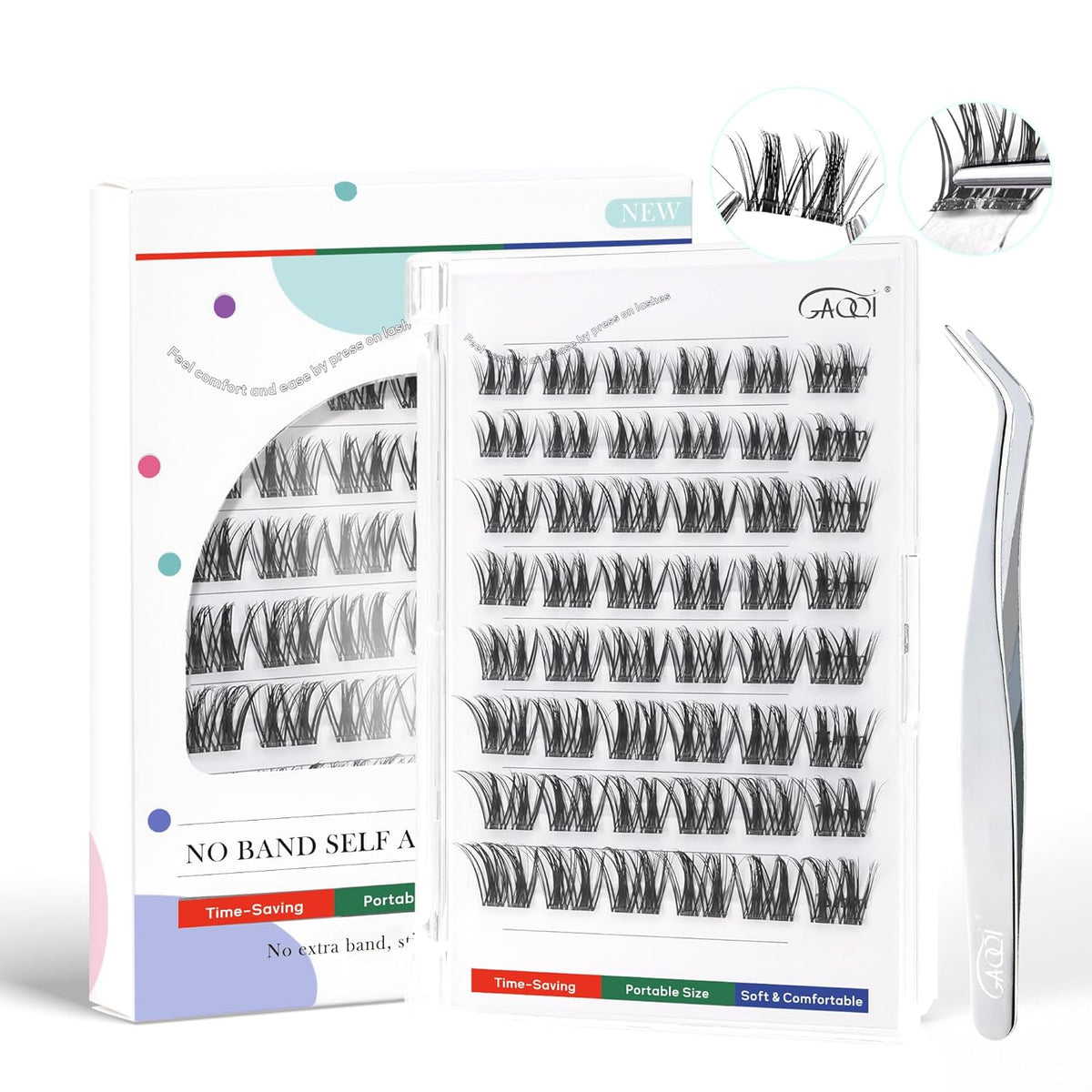 GAQQI Self Adhesive Eyelashes Clusters, No Glue Lash Clusters 10-16mm Dense & Volume Spiky Cluster