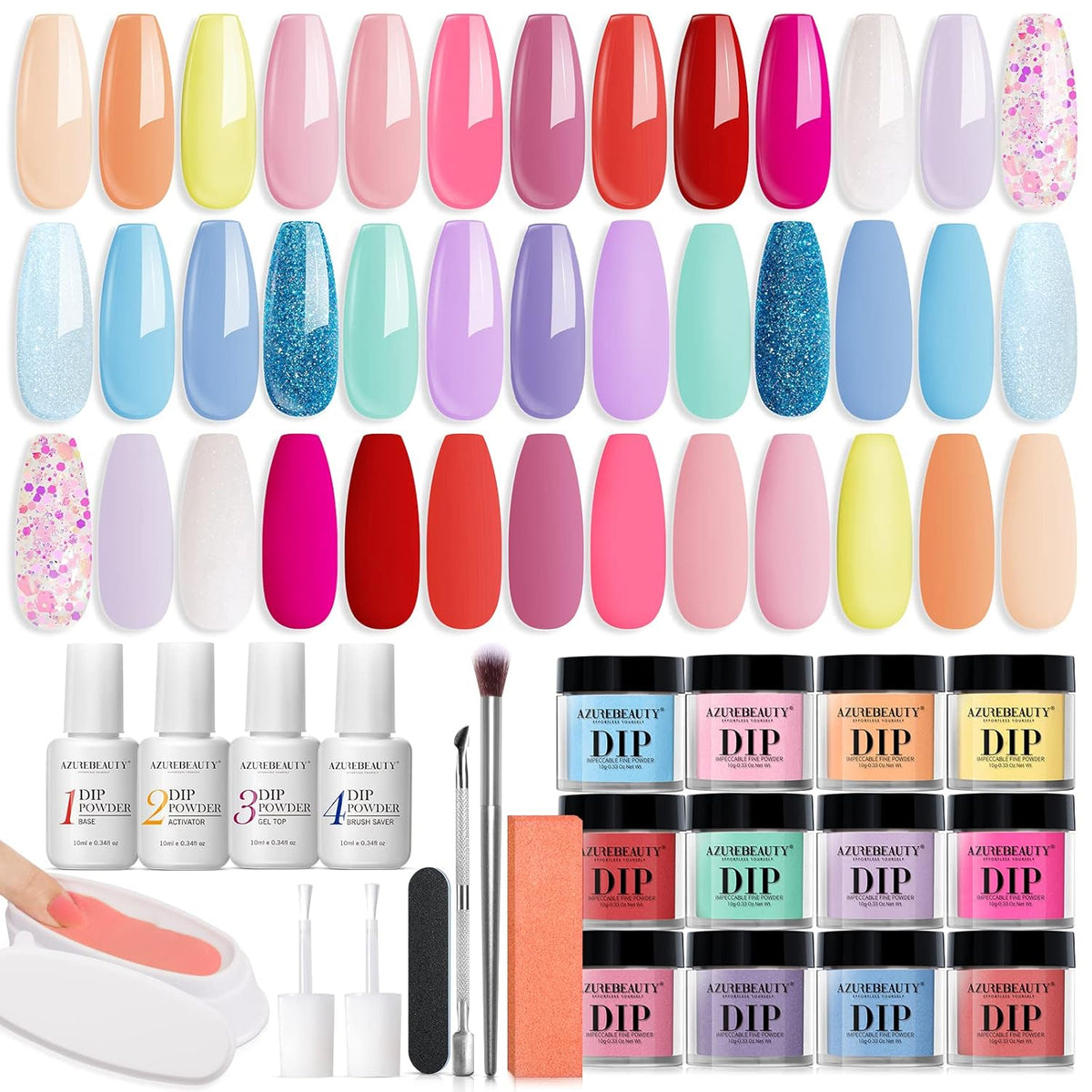AZUREBEAUTY 31Pcs Dip Powder Nail Kit Starter 20 Colors Pastel Spring Summer Pink Acrylic Dipping