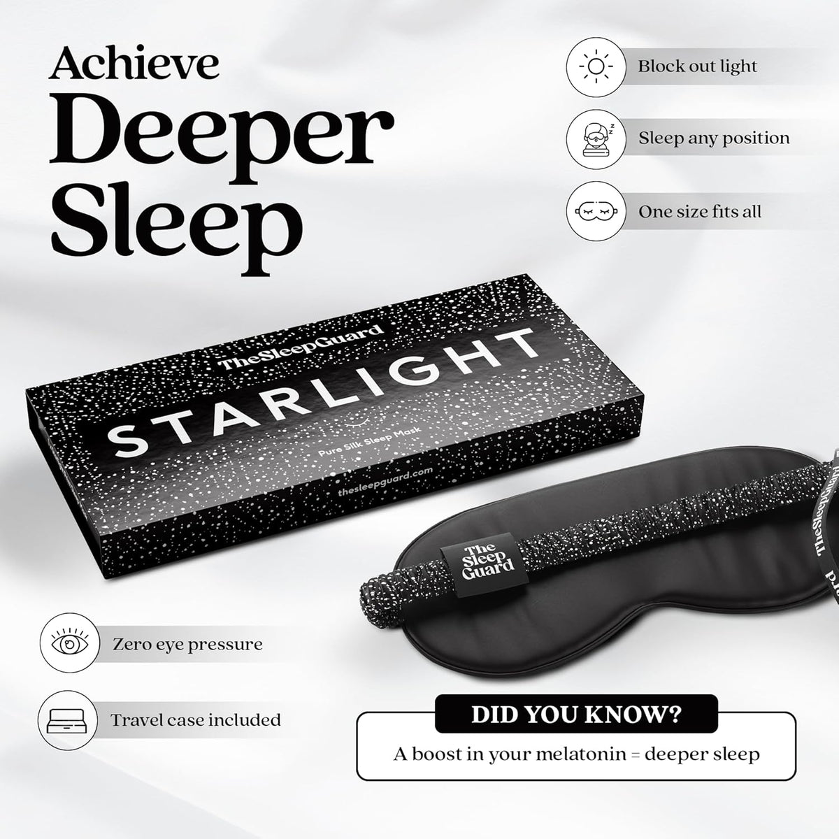 Pure Silk Sleep Mask [100% 6A Mulberry Silk, 22 Momme] Light Blocking Travel Essentials. Eye Masks