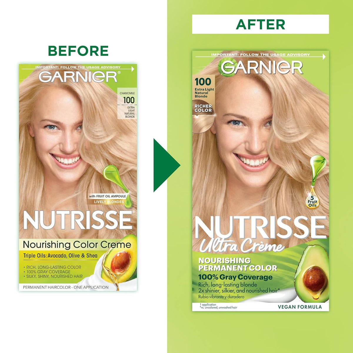 Garnier Hair Color Nutrisse Nourishing Creme, 100 Extra-Light Natural Blonde (Chamomile) Permanent
