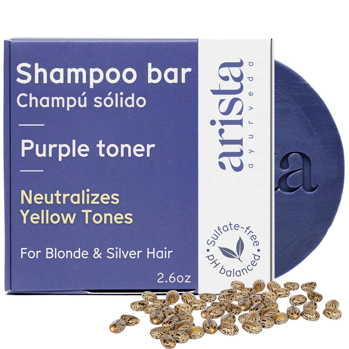 Arista Purple Shampoo Bar, Amla Fruit Powder, Purple Toner & Castor Oil, Moisturizing & Plastic