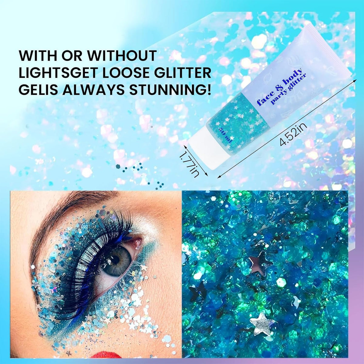 DAGEDA Body Glitter Gel, Face Glitters Body Gel Sequins Shimmer Liquid Eyeshadow, Chunky Glitter