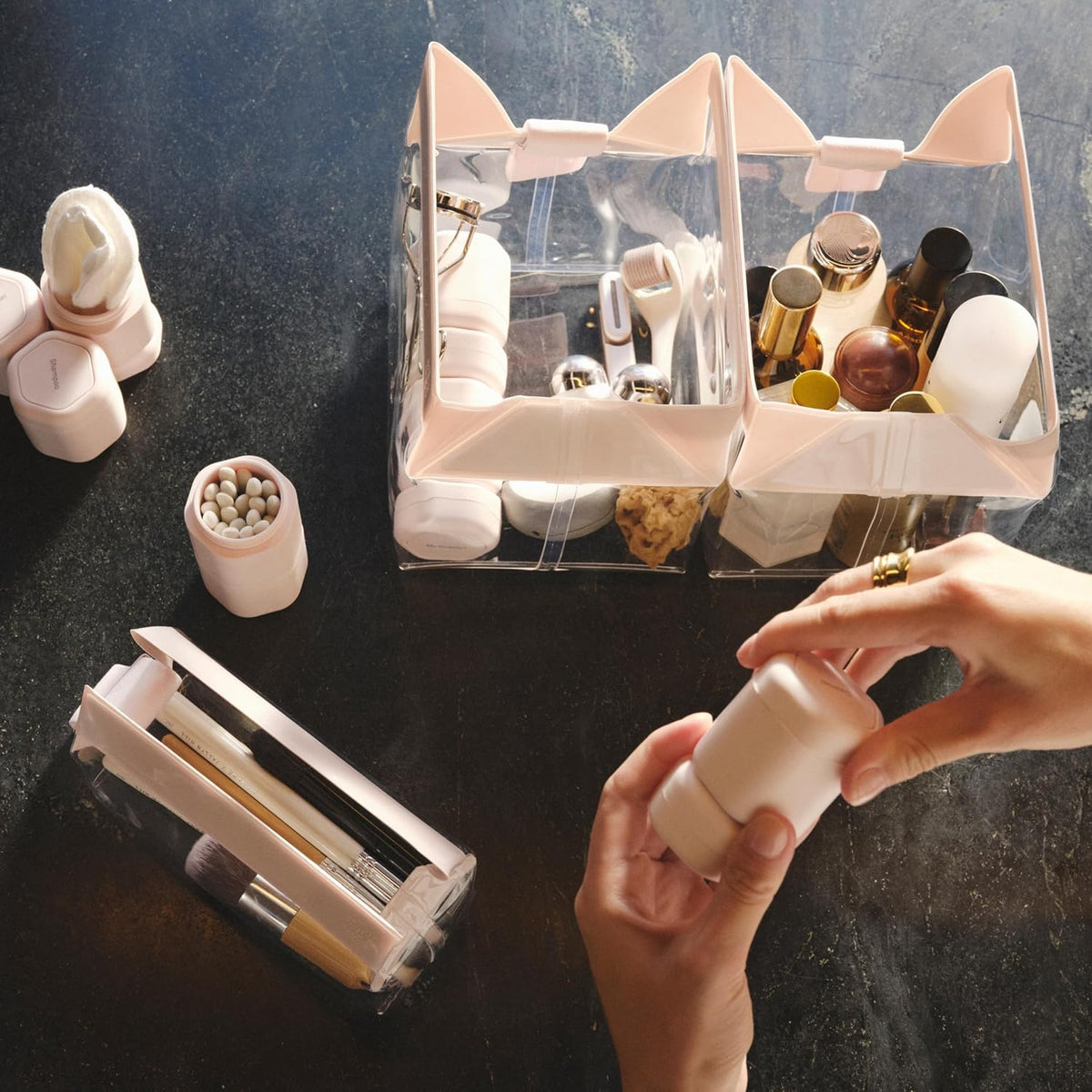Cadence Travel Containers - Core Skincare Set - Magnetic Containers with Lids,2 Small (0.56oz) & 3
