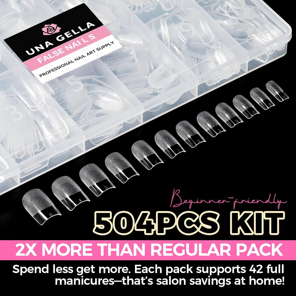 UNA GELLA Nail Tips Square: 504PCS Short Square Nail Tips Pre Etched Gel Fake Nails Tips, No C