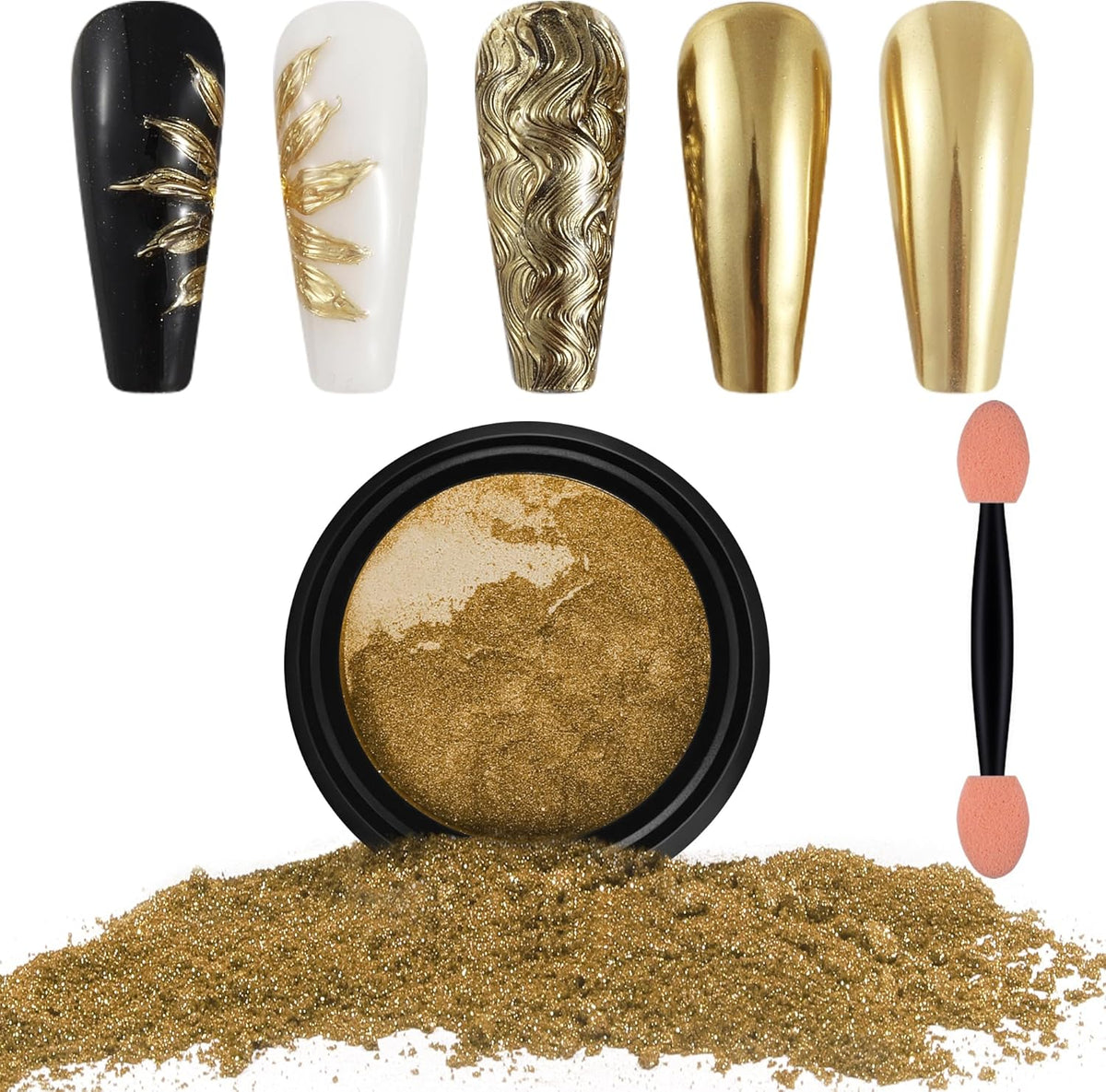 Artdone Chrome Nail Powder, Light Gold Iridescent Aurora Powder Metallic Mirror Effect Pigment
