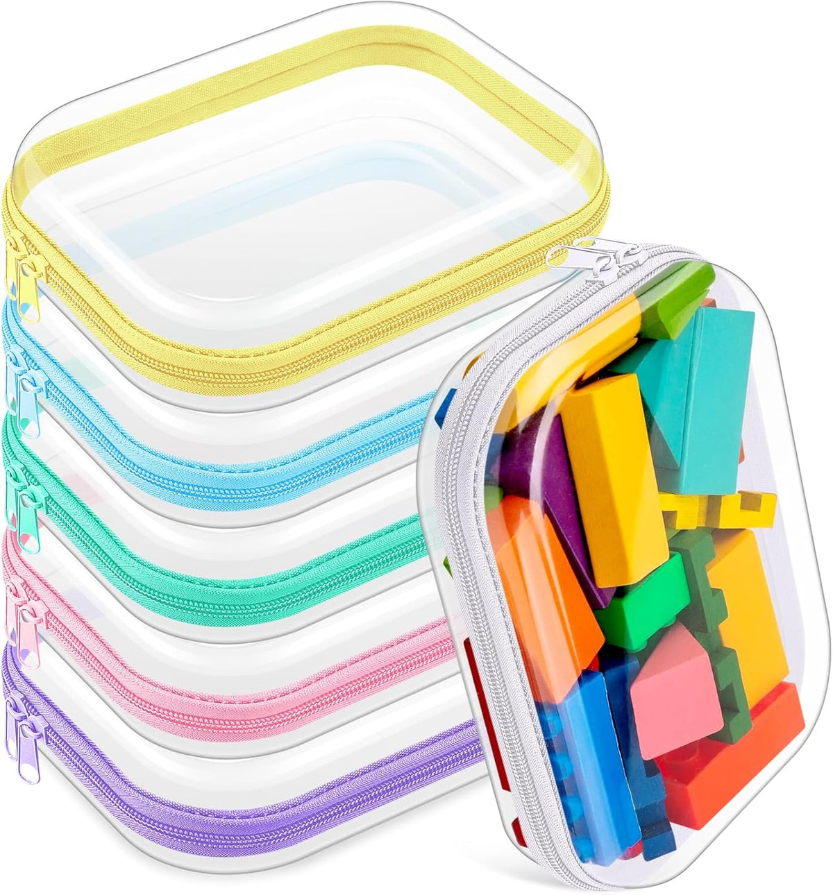 Sanwuta 6 Pcs Clear Hard Zipper Case Pencil Pouches Hard Plastic Zipper Pouches Makeup Bag