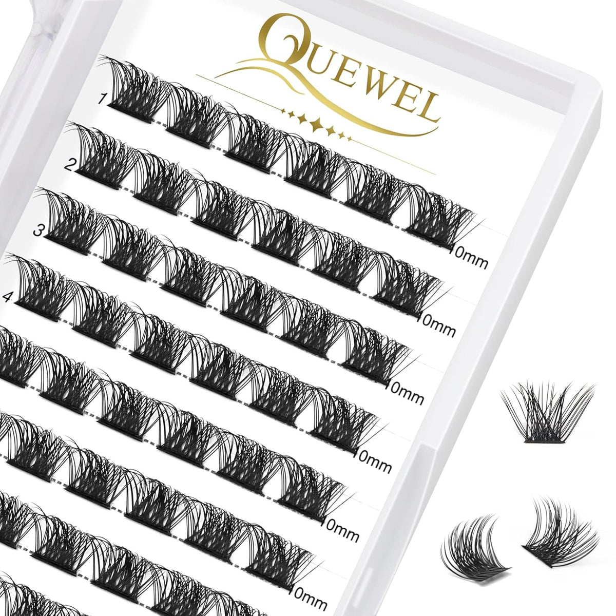 QUEWEL Cluster Lashes 72 Pcs Wide Stem Individual Lashes C/D Curl 8-16mm Length DIY Eyelash