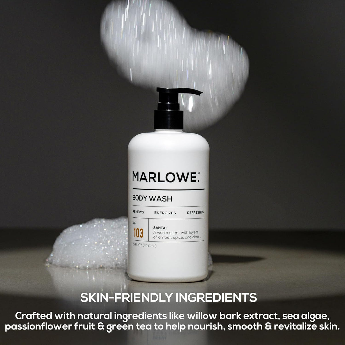 MARLOWE. No. 103 Body Wash 15 oz Pump, Santal, Energizing & Refreshing Shower Gel, Willow Bark &