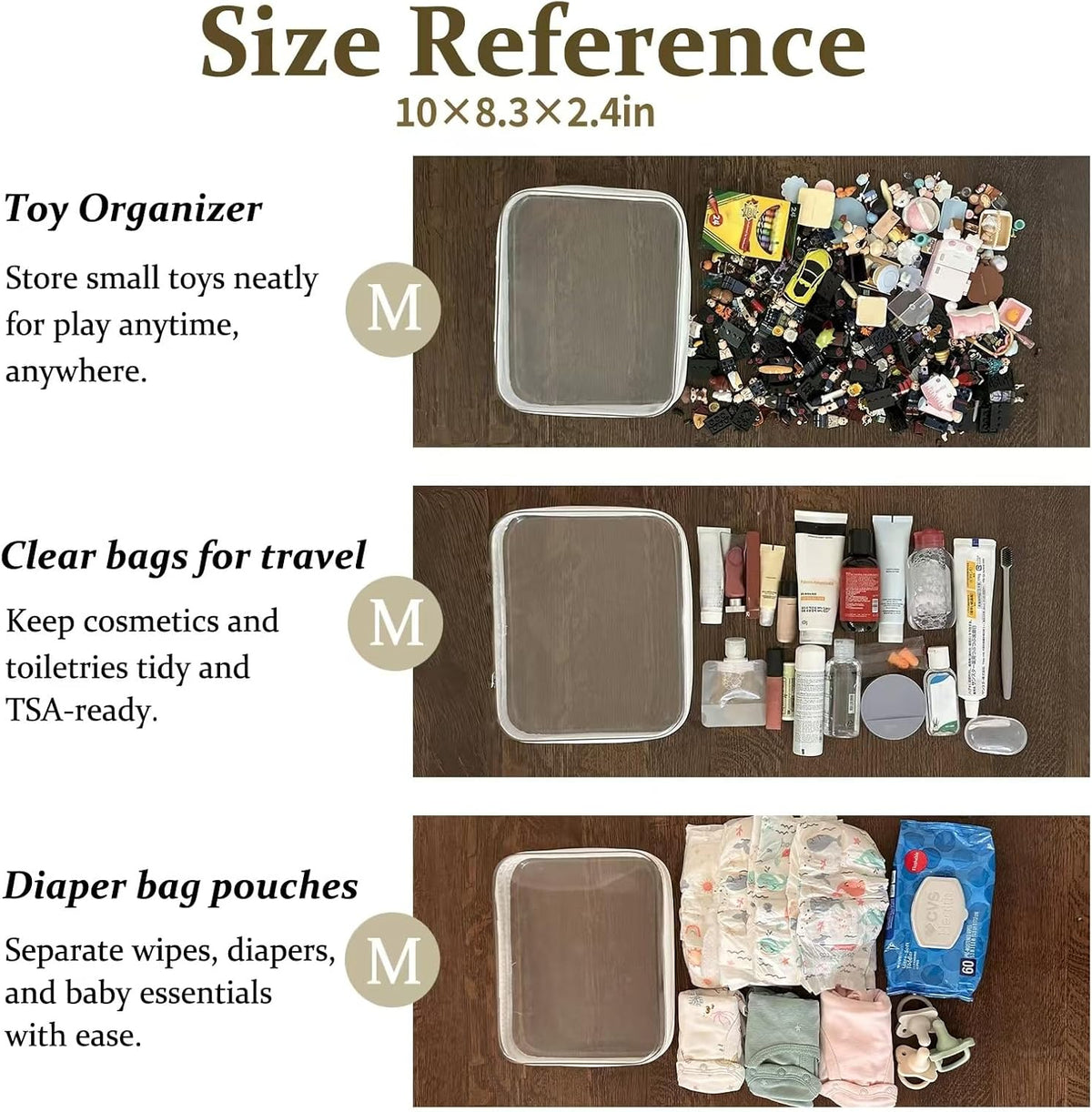 4 pcs Clear Zipper Pouches,Hard Shell Zipper Case, Toiletry Bag for Travel, CLear Diaper Bag