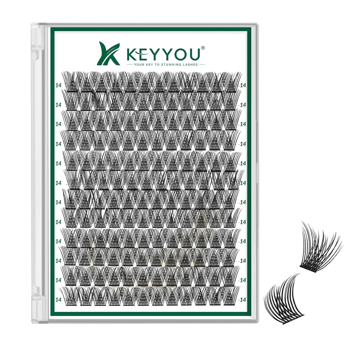 KEYYOU Lash Clusters 144pcs Individual D Curl 14mm Air Touch Cluster Lashes Super Lightweight Soft