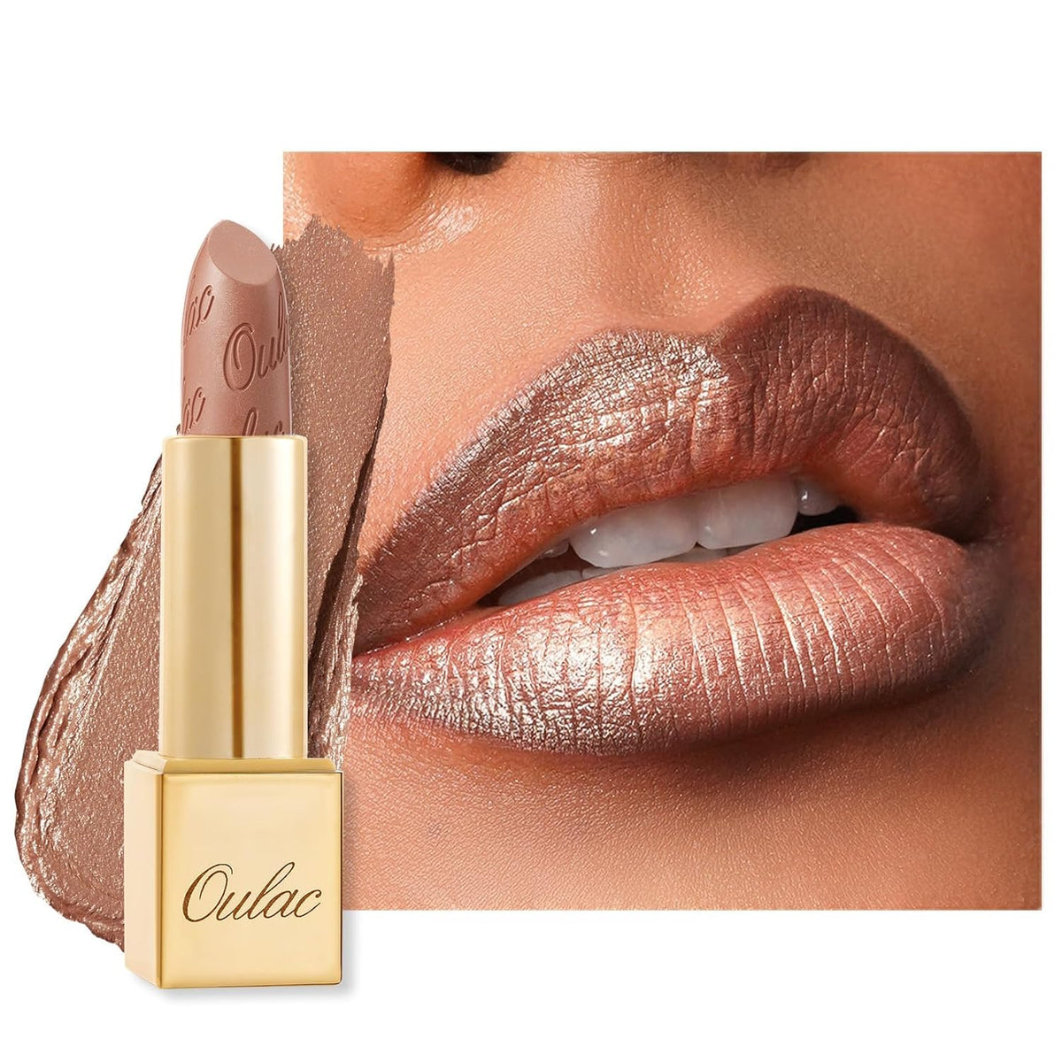 Oulac Metallic Lipstick for Women with Lightweight Hydrating Formula, Metallic Golden Nude Lip