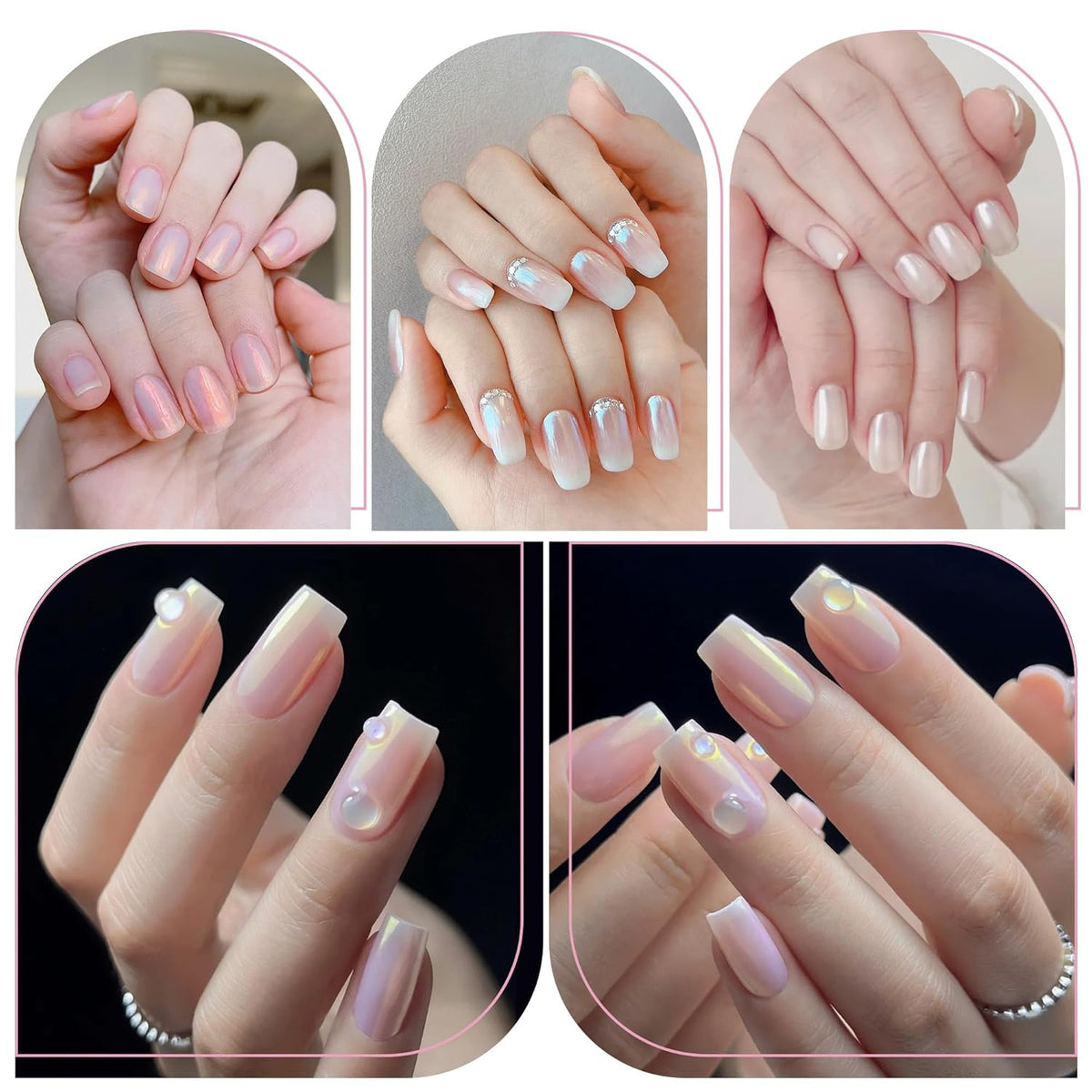 Artdone 8 Jars Chrome Nail Powder Magic White Pearl Kit Mirror Effect Silver Metallic Holographic