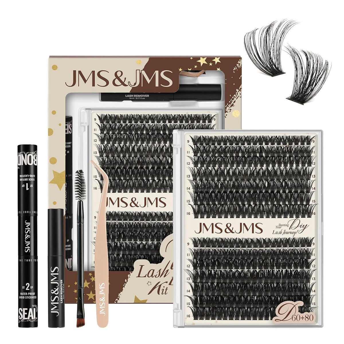 DIY Lash Extension Kit 60D+80D JMS&JMS Lash Clusters Kit D Curl 9-16MIX Individual Lashes Kit
