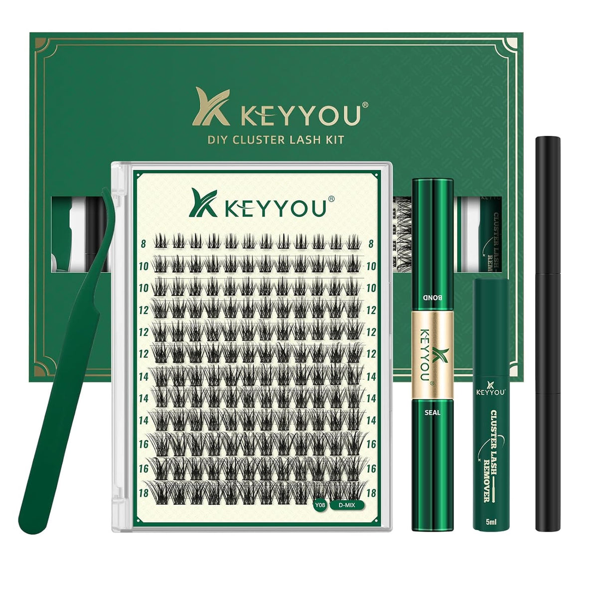 DIY Lash Extension Kit KEYYOU 144pcs Lash Clusters Eyelash Extension Kit with Mascara Brush Bond