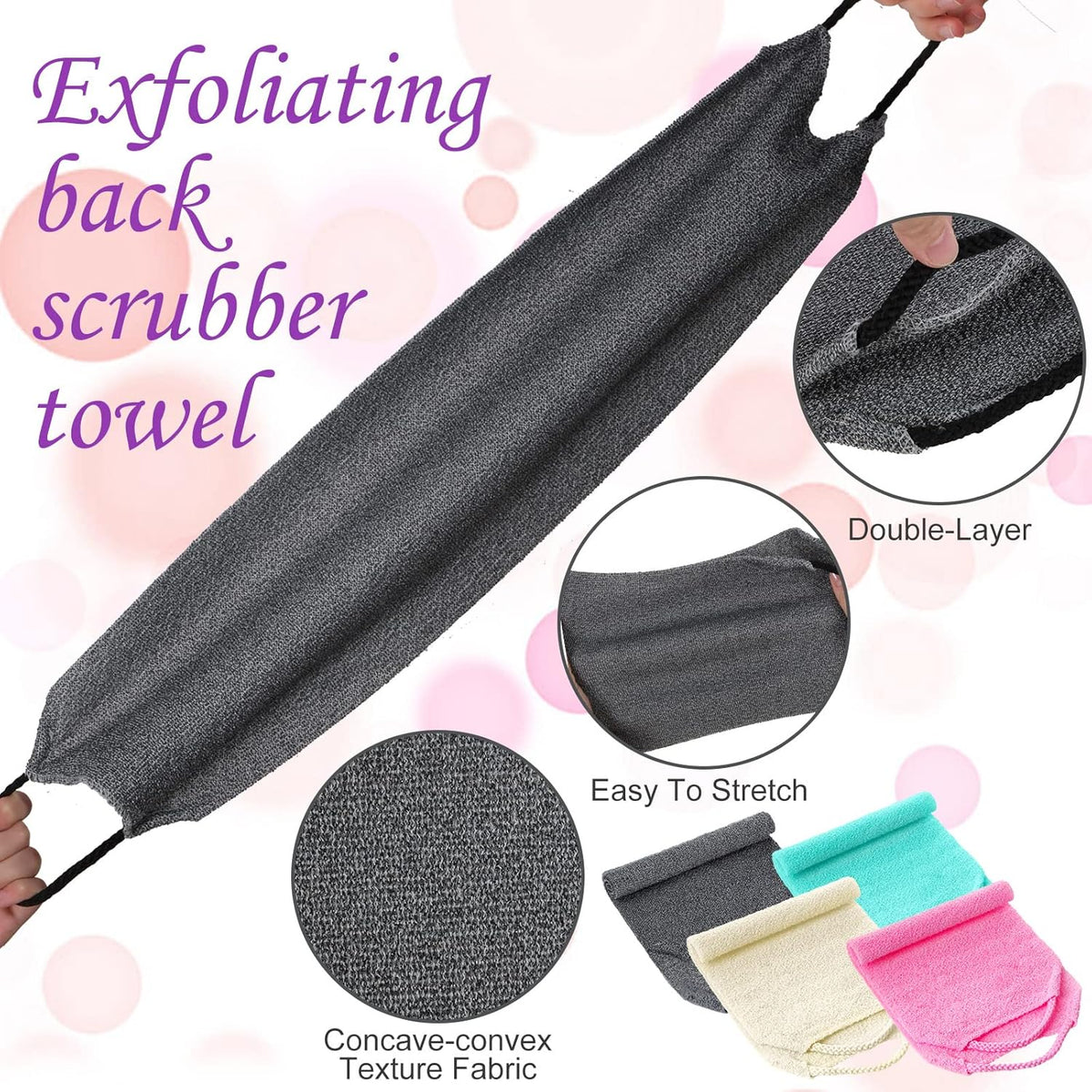 Moukeren Exfoliating Back Scrubber with Handles 4 Pack Nylon Back Exfoliator Extended Length