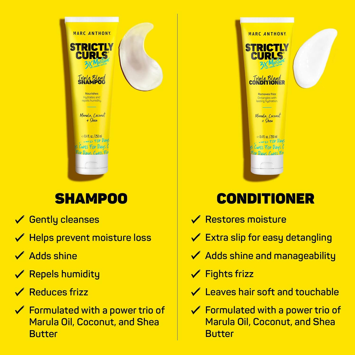 Marc Anthony Strictly Curls 3x Moisture Deep Shampoo & Conditioner for Curl Defining & Anti Frizz