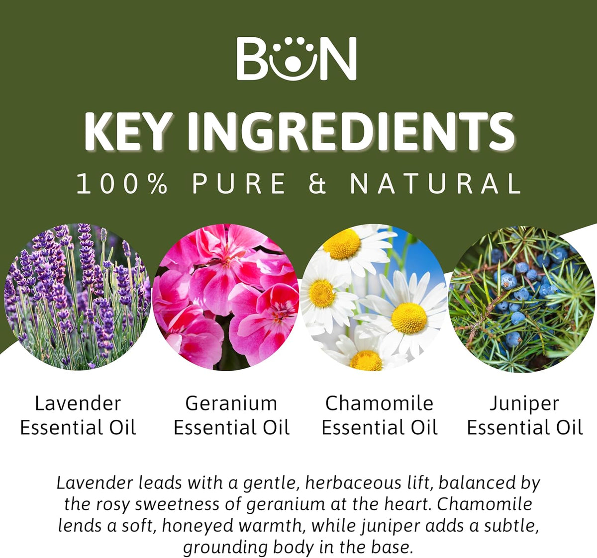 Best of Nature Calming Essential Oil Blend – Lavender, Roman Chamomile, Geranium & Juniper – 100%