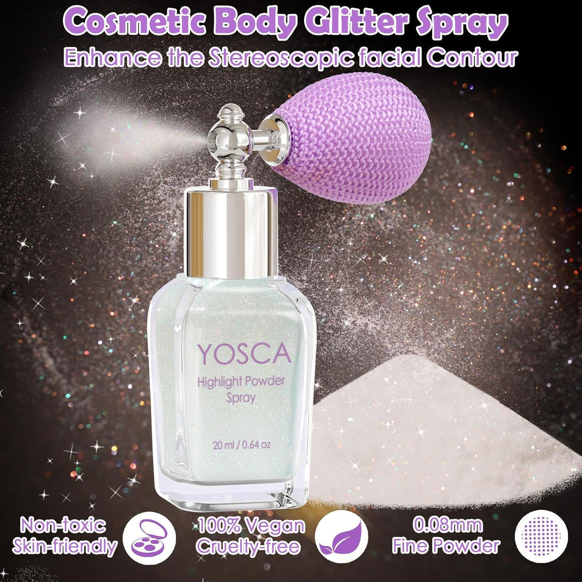 Yosca Body Glitter Spray, 30ML Loose Body Shimmer Powder Iridescent Hair Spray White Glitter
