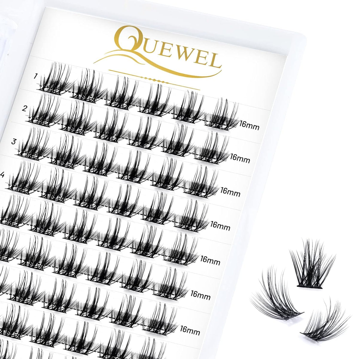 QUEWEL Cluster Lashes 72 Pcs Wide Stem Individual Lashes C/D Curl 8-16mm Length DIY Eyelash