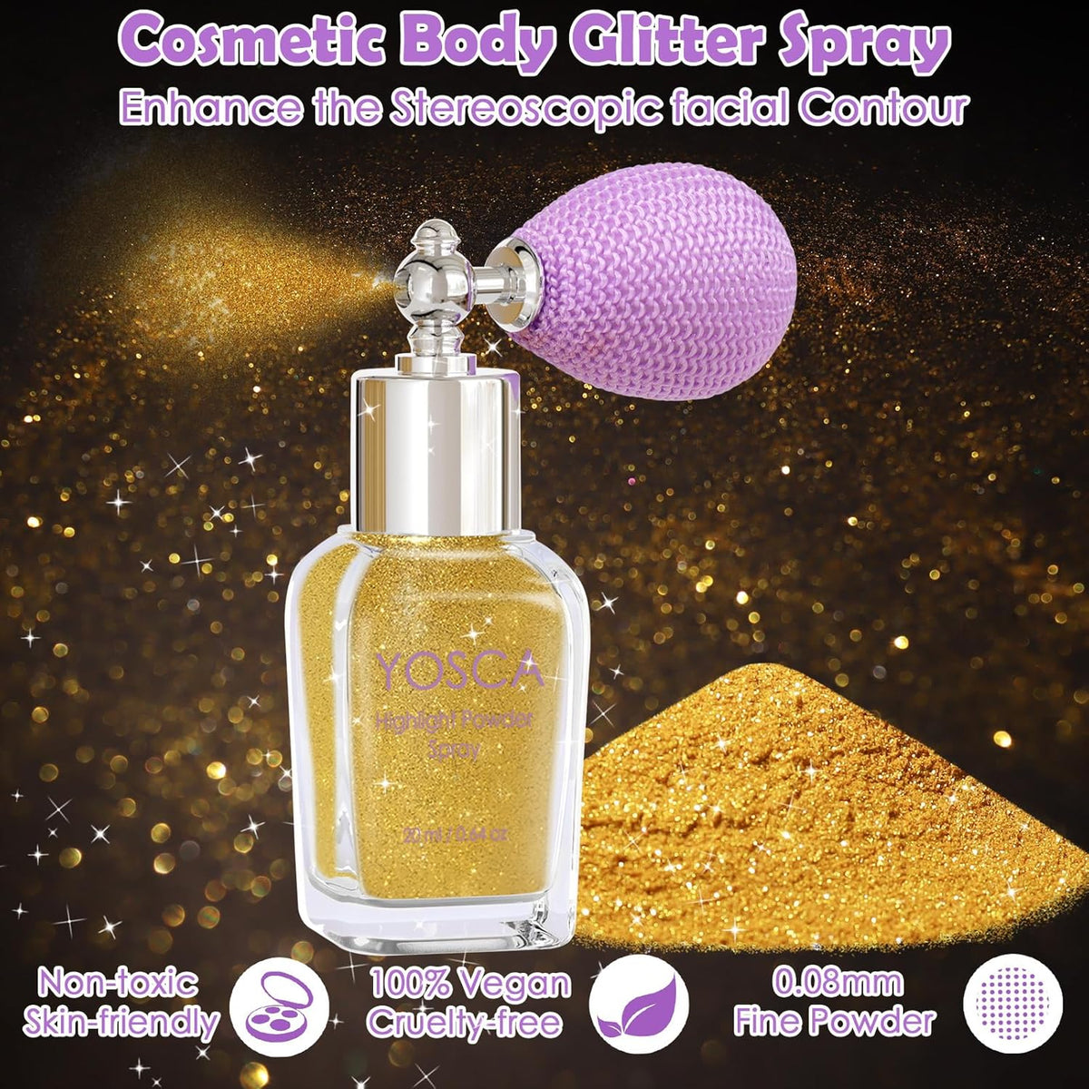 Yosca Body Glitter Spray, 30ML Loose Body Shimmer Powder Hair Spray Gold Glitter Sparkle