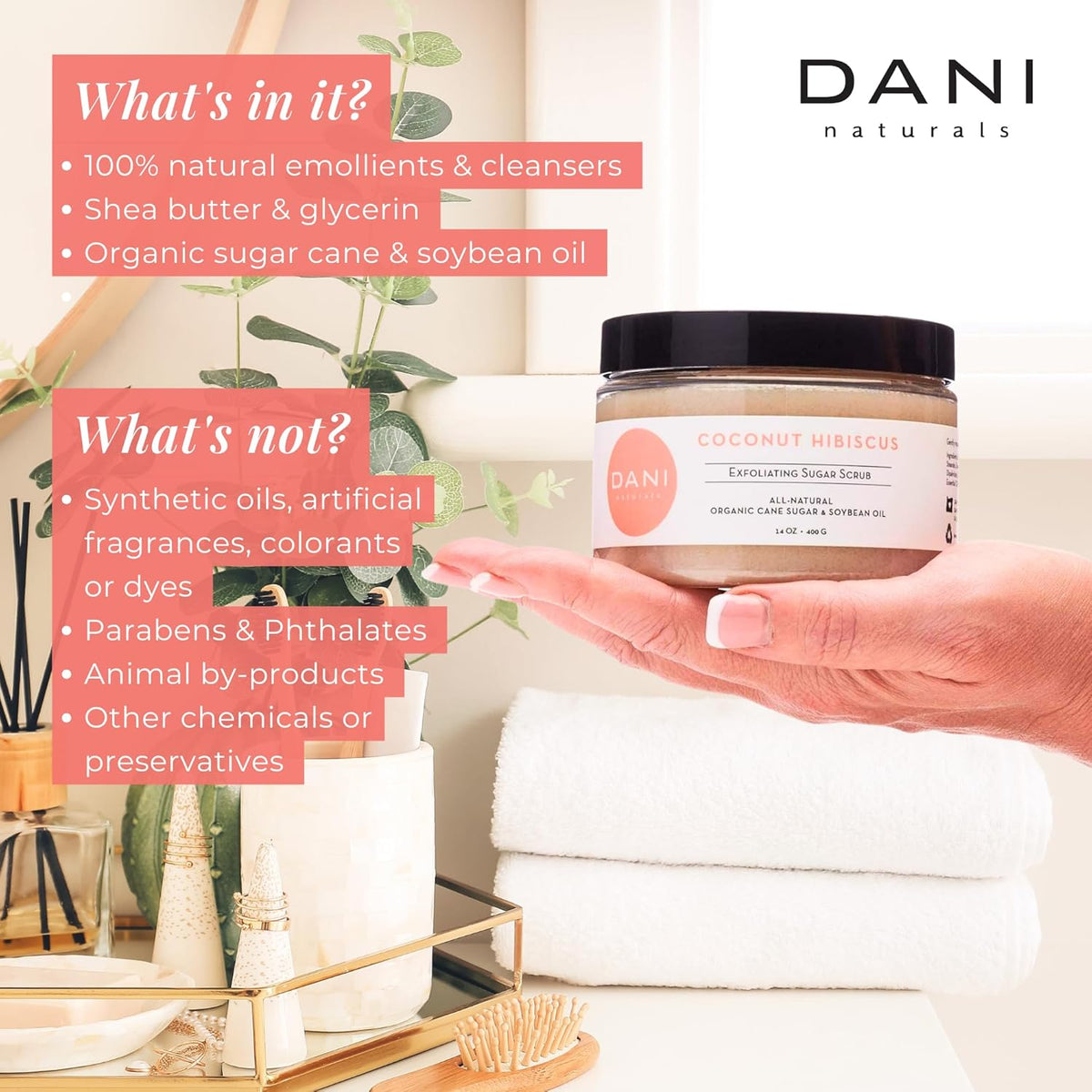 Naturals Exfoliating Sugar Scrub - Coconut Hibiscus, made with organic cane sugar and shea butter