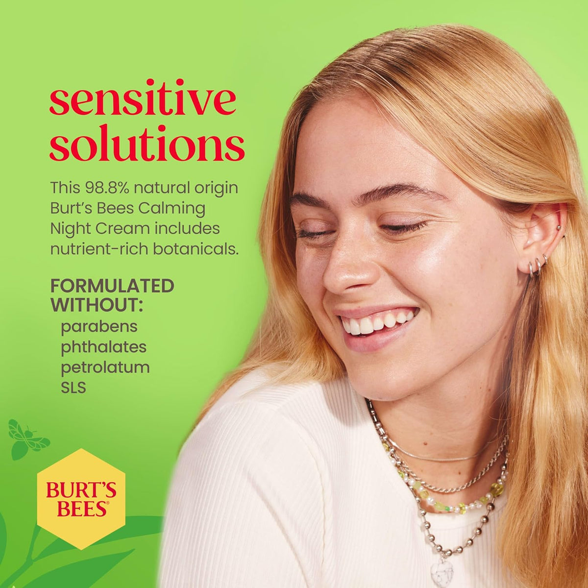 Burt's Bees Calming Night Cream With Aloe and Rice Milk, Face Moisturizer For Sensitive Skin